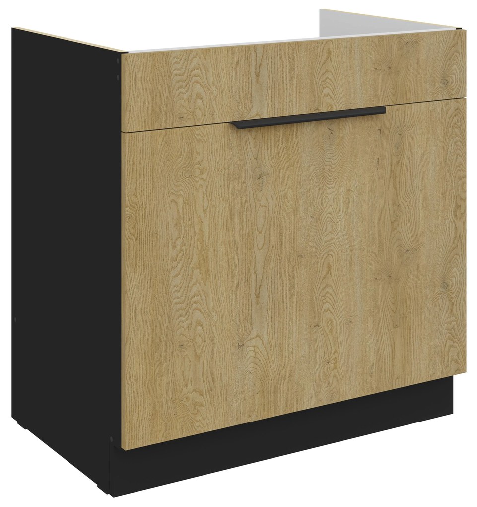 Dolná kuchynská skrinka pod drez Carminia 80 ZL 1S BB PREMIUM BOX (dub cremona + čierna). Akcia -21%. Vlastná spoľahlivá doprava až k Vám domov. 1127977