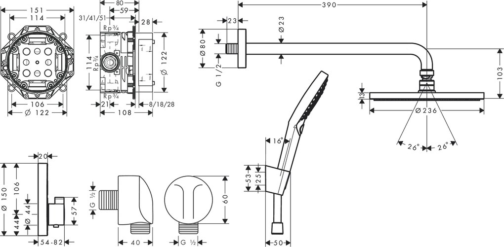 Hansgrohe Raindance S, sprchový systém 240 1jet PowderRain s termostatom ShowerSelect S, matná čierna, HAN-27959670