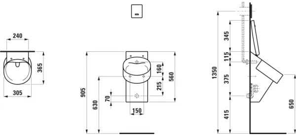 LAUFEN H8402817160001 -Pisoár VAL so zadným prívodom a zadným odtokom, keramika, matná čierna