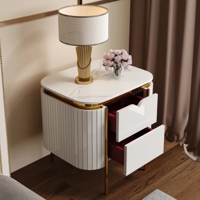 NOČNÝ STOLÍK ADALIA BIELY MRAMOR + ZLATÝ