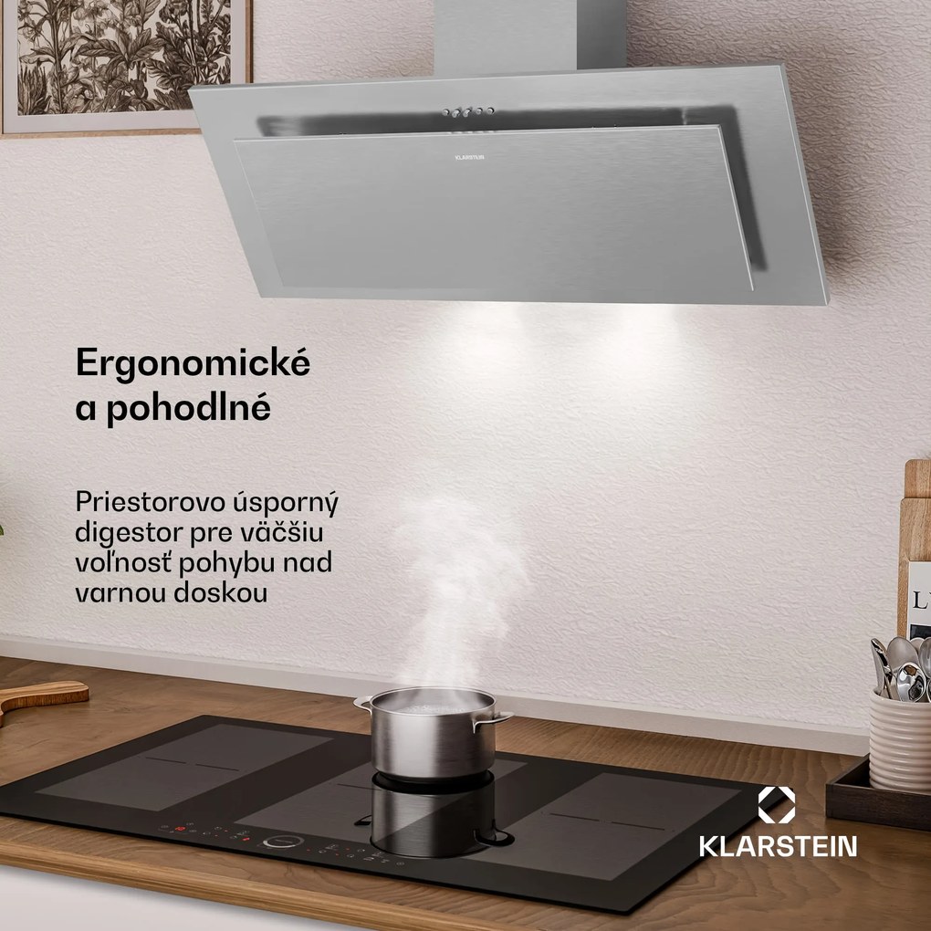 Klarstein Athena šikmý digestor | režim odsávania vzduchu a recirkulácie | 404 m³/h | 56 W | 90 cm