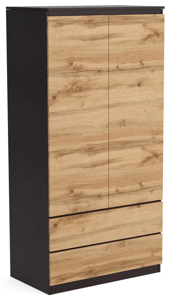 Šatní skriňa 90cm so 2 zásuvkami a vešiakom LUNE Wenge/Dub Wotan