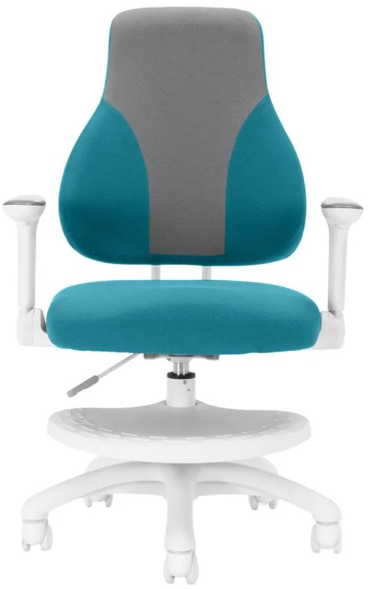 Detská rastúca stolička Neoseat KINDER WHITE — látka, šedá / tyrkysová
