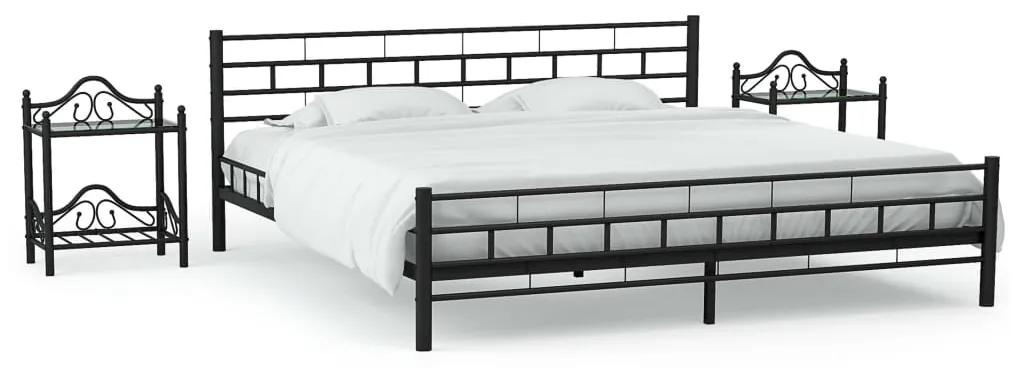 vidaXL Rám postele s 2 nočnými stolíkmi čierny kovový 180x200 cm