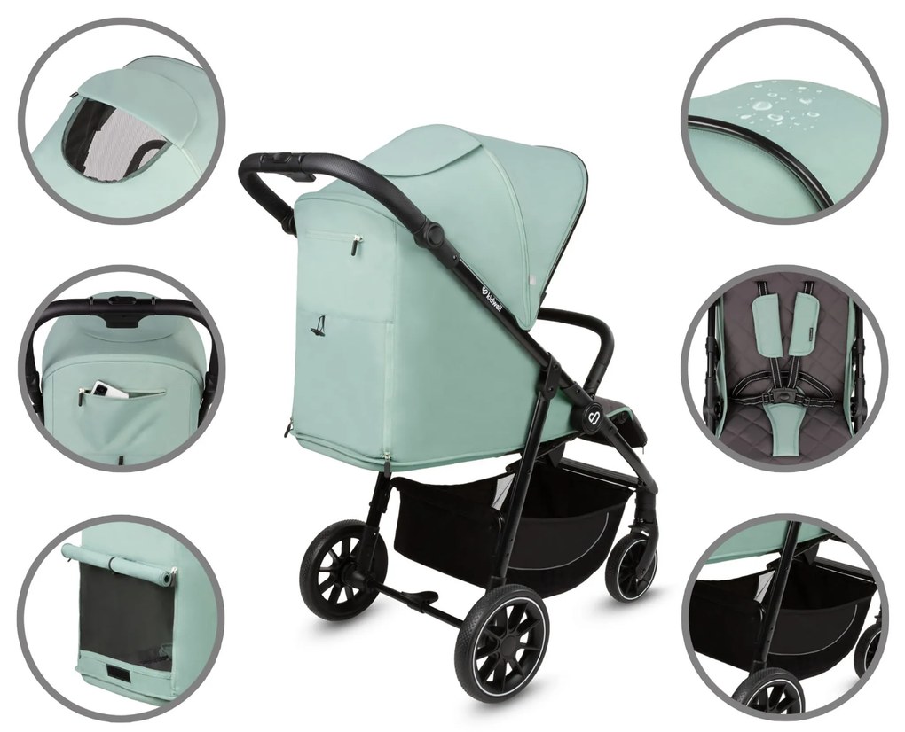 Kočík Kidwell Enzo 2v1 pre deti od narodenia do 22 kg, XXL strieška UPF 50+