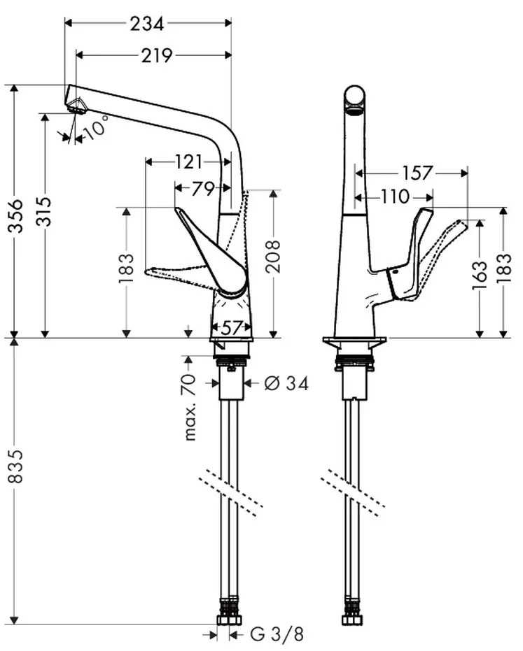 Hansgrohe Metris M71, kuchynská páková batéria 320 1jet, inštalácia pred okno, chrómová, HAN-14823000