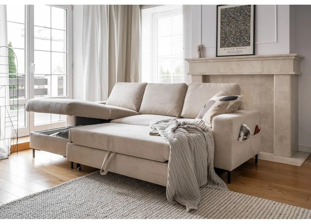 Béžová menčestrová rozkladacia rohová pohovka (ľavý roh) Lofty Lilly – Miuform