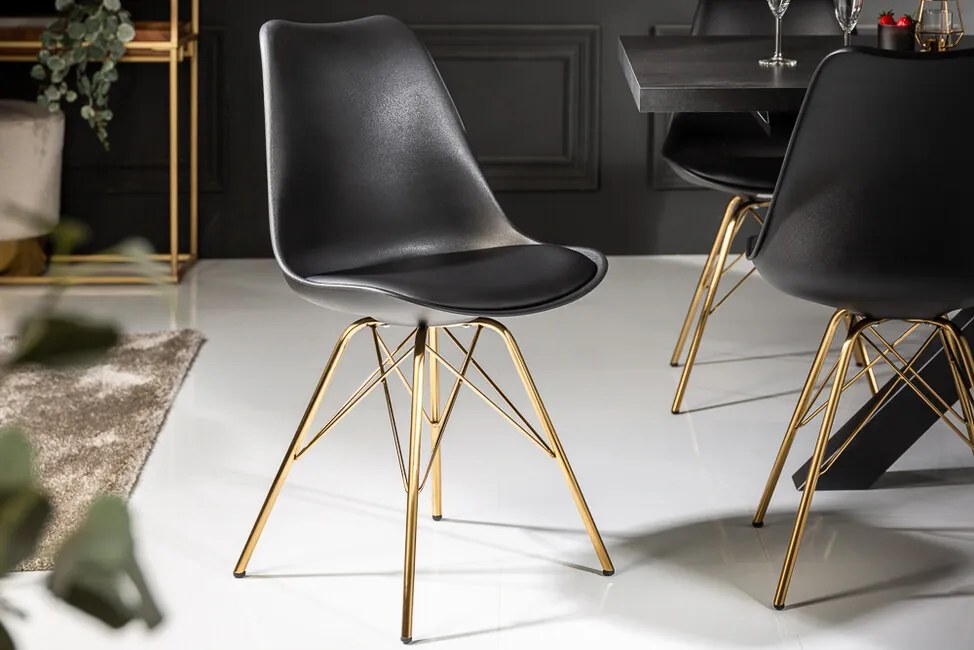Dizajnová jedálenská stolička Scandinavia čierna zlatá umelá koža
