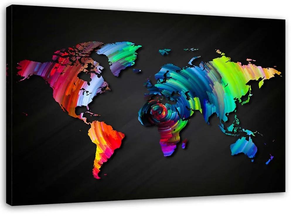 Gario Obraz na plátne Mapa sveta s viacerými farbami Rozmery: 60 x 40 cm
