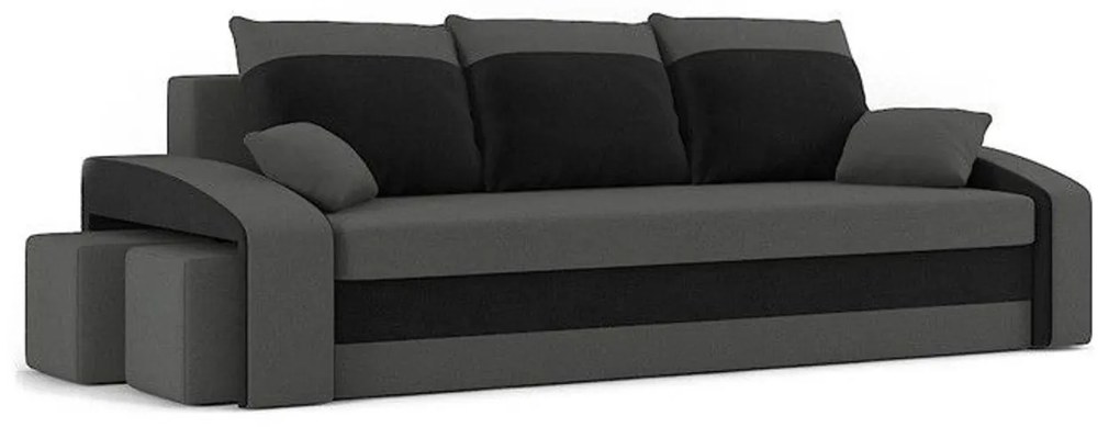 Veľká rozkladacia pohovka HEWLET s taburetkami model 2 Čierna/šedá