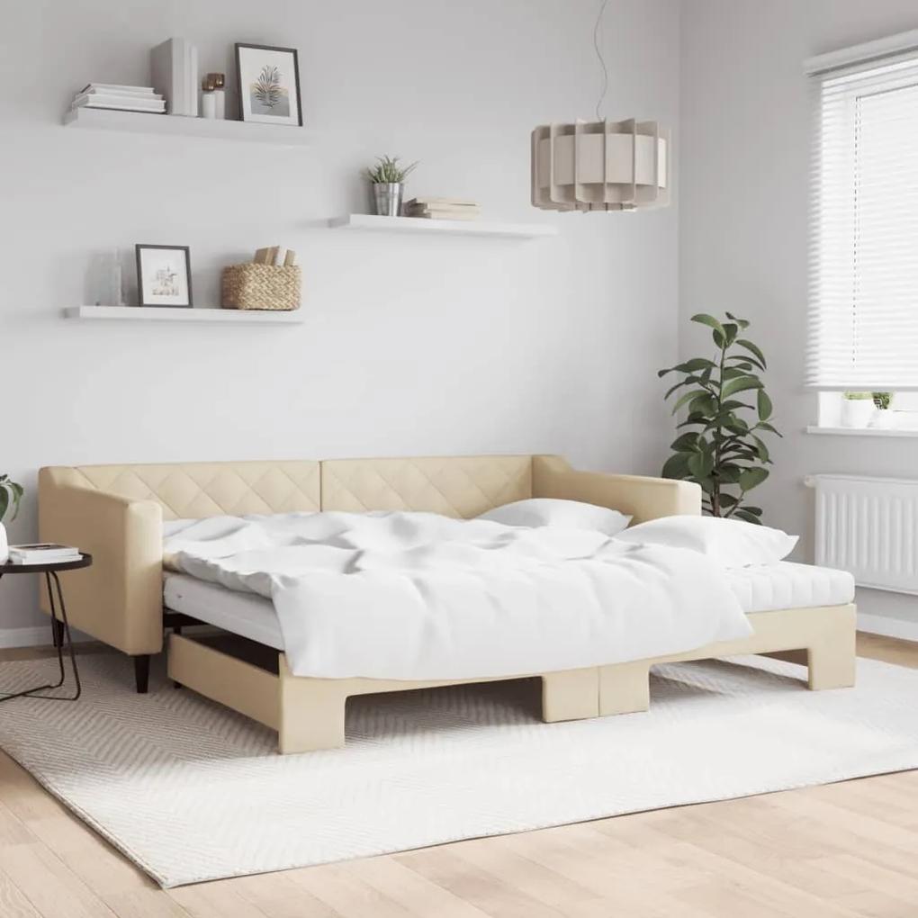 Rozkladacia denná posteľ s matracmi krémová 100x200 cm látka 3197453