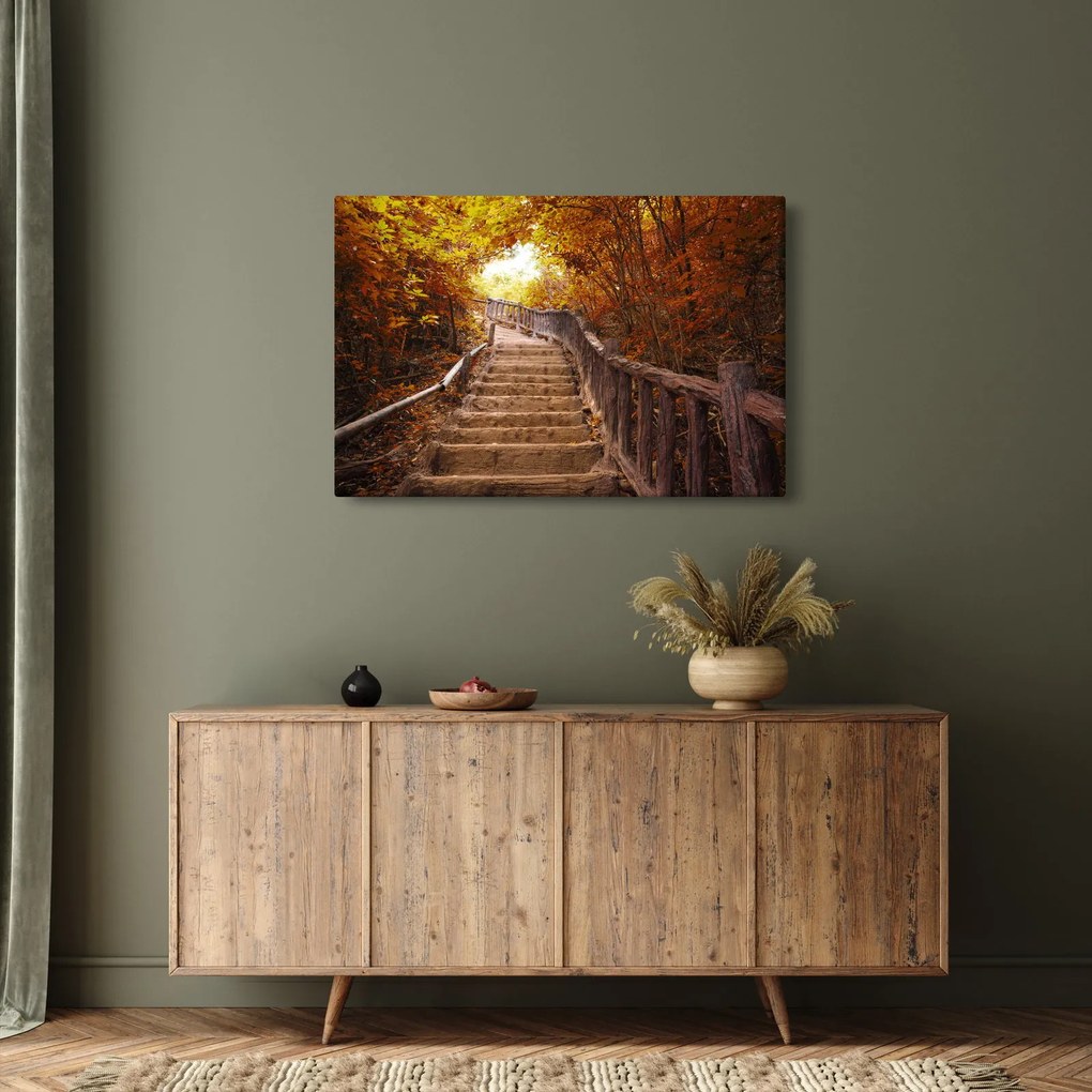 Obraz - Schody v prírode na jeseň (90x60 cm)