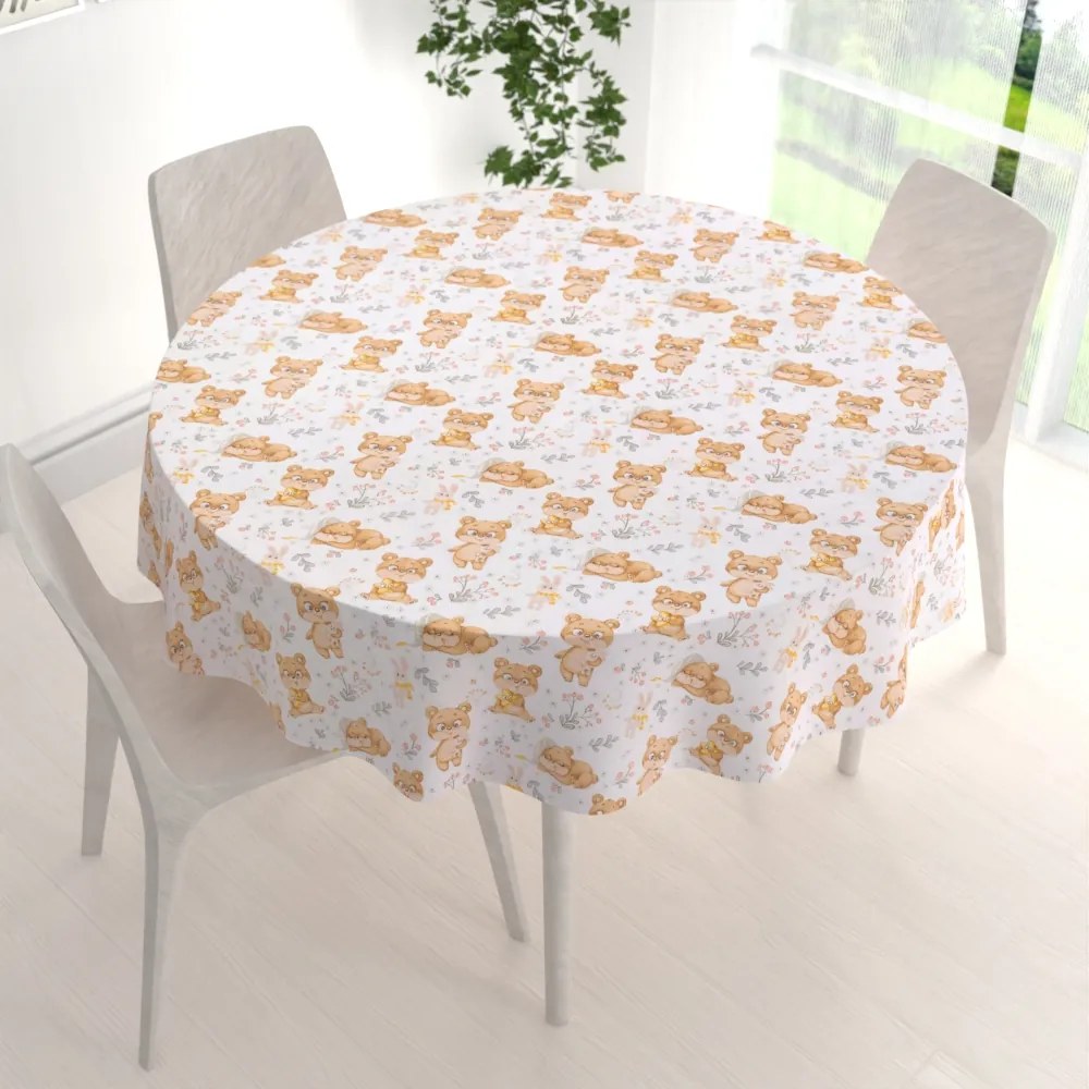 Biante Detský bavlnený okrúhly obrus Sandra SA-524 Roztomilé medvedíky na bielom Ø 40 cm