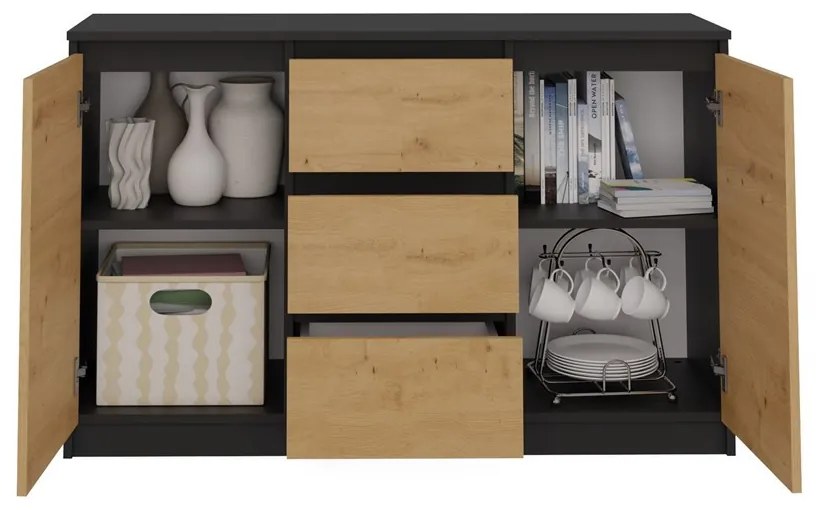 Komoda Musecalo 11 (antracit + dub artisan). Akcia -20%. Vlastná spoľahlivá doprava až k Vám domov. 1132860