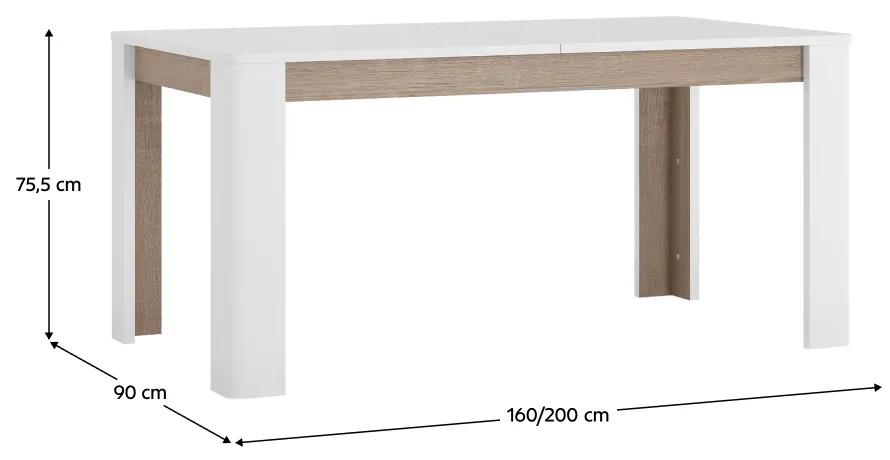 Kondela Jedálenský rozkladací stôl, biela extra vysoký lesk HG/dub sonoma tmavý truflový, 160-200x90 cm, LYNATET TYP 75