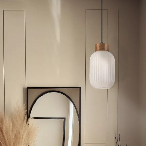 Luster na lanku HARMONY 1xE27/15W/230V pr. 14 cm biela/dub