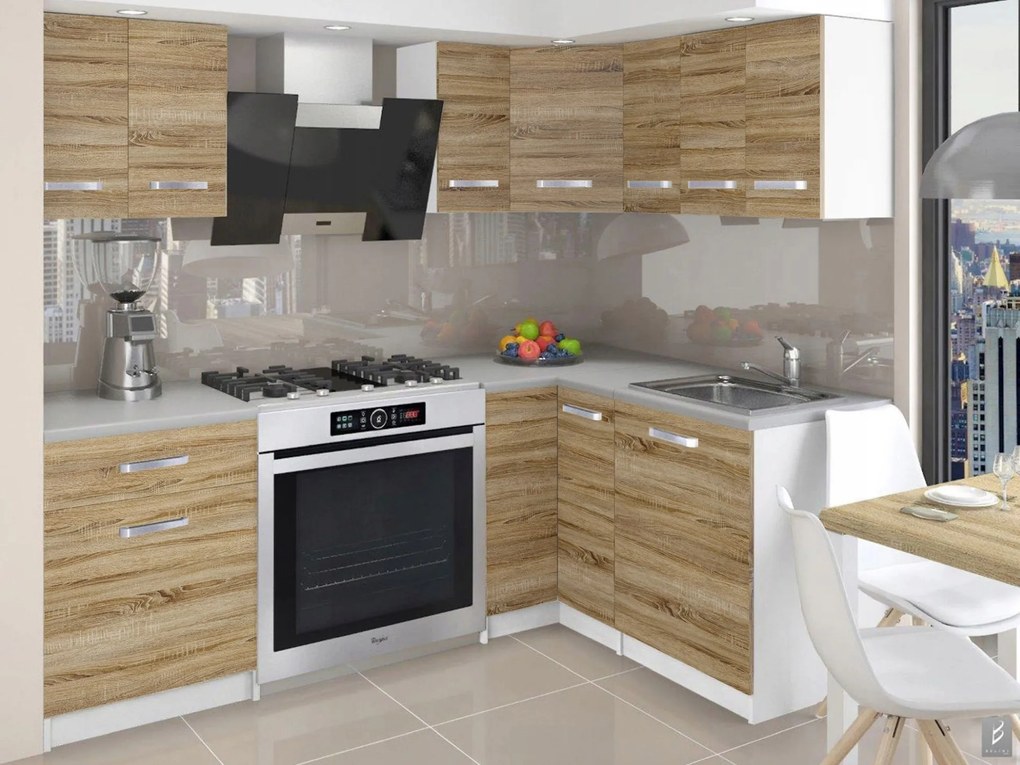 Kuchynská linka Belini 300 cm dub sonoma s pracovnou doskou Armin2  TOR ARMIN2/2/WT/DS/0/B1