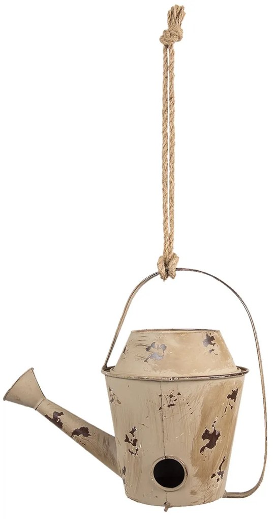 Hnedá kovová vtáčia búdka v tvare kanvy - 35 * 20 * 29/60 cm