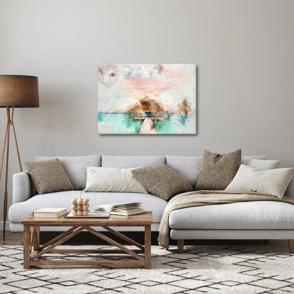 Obraz - Maledivy, drevené mólo (70x50 cm)