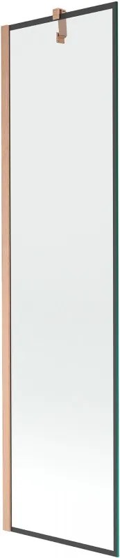 Mexen Next, 1-krídlová vaňová zástena 50 x 150 cm, 6mm číre sklo - čierny vzor, medená matná, 895-050-000-00-70-65