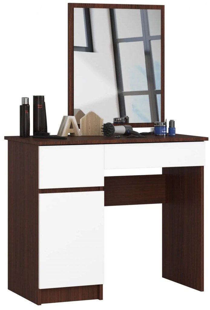 Toaletný stolík so zrkadlom P-2/SL ľavá - wenge/biela