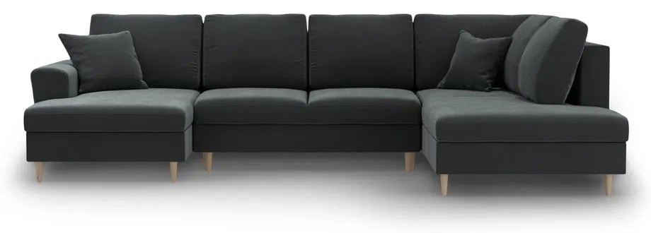 Tmavosivá zamatová rozkladacia/s úložným priestorom rohová pohovka (pravý roh/do "U") Kyoto – Cosmopolitan Design