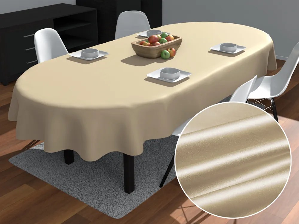 Biante Saténový oválny obrus polyesterový Satén LUX-054 Latte 100x140 cm