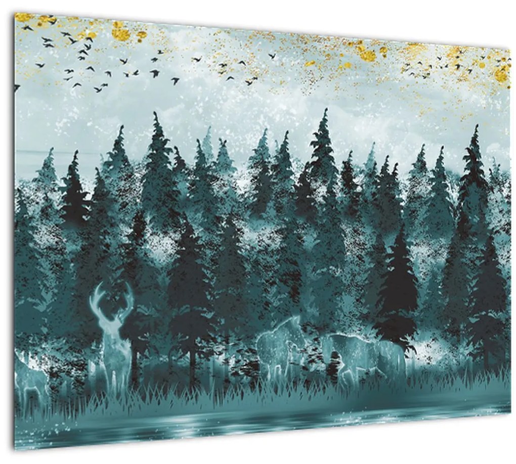 Sklenený obraz - Zvieratá v lese (70x50 cm)