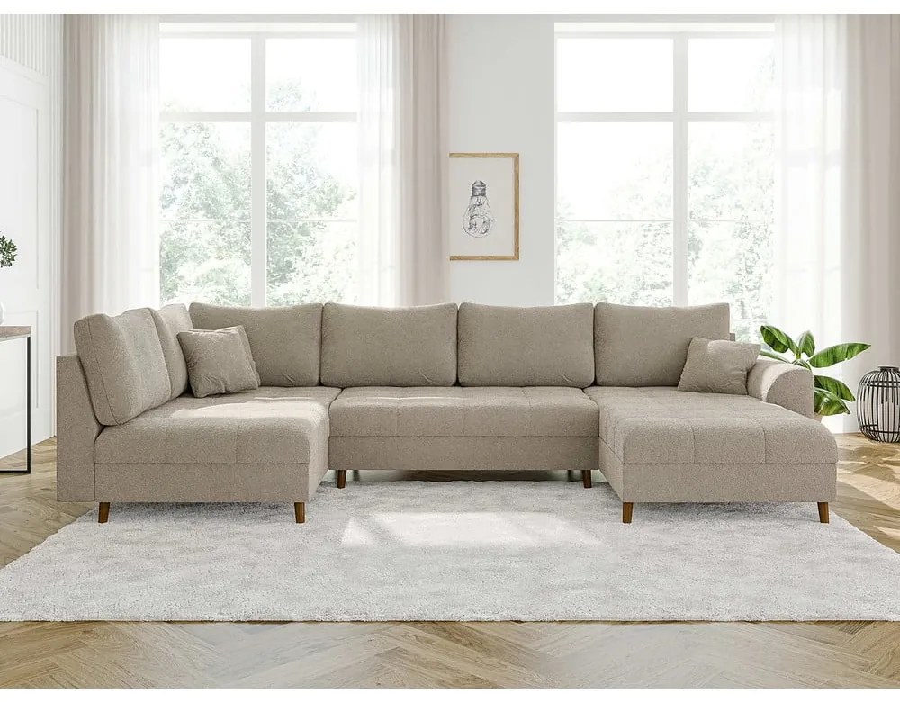 Béžová rohová pohovka z textílie bouclé (pravý roh/do "U") Ariella – Ropez