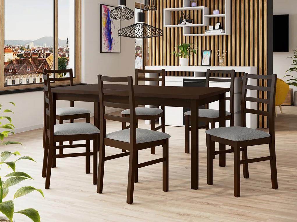 Rozkladací jedálenský stôl so 6 stoličkami AL02, Morenie: Orech - L, Poťahové látky: Hygge D91