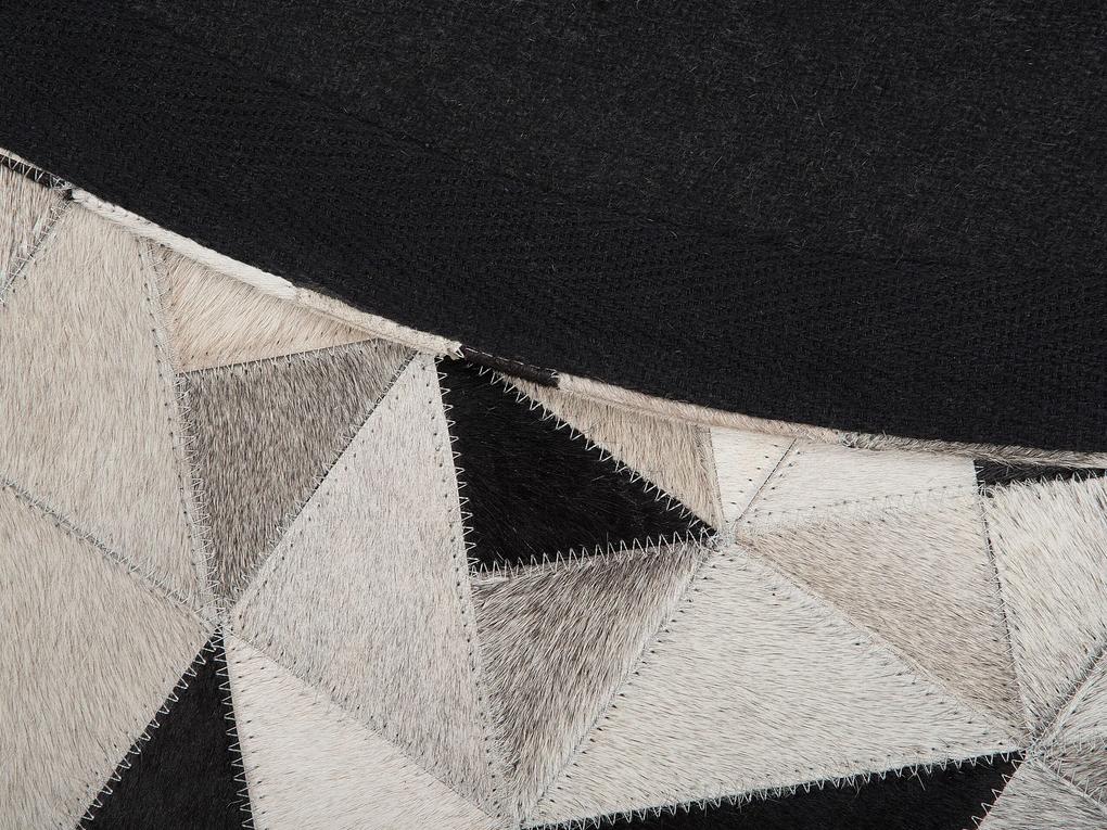 Okrúhly kožený koberec ⌀ 140 cm sivá/čierna KIRKLAR Beliani