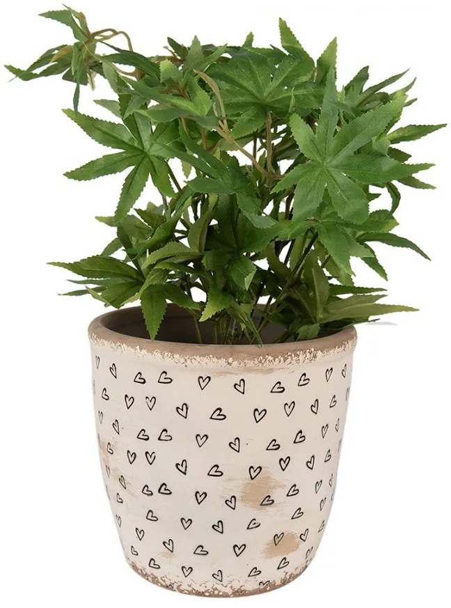 Béžový keramický obal na kvetináč so srdiečkami Hearti L - Ø 16*16 cm