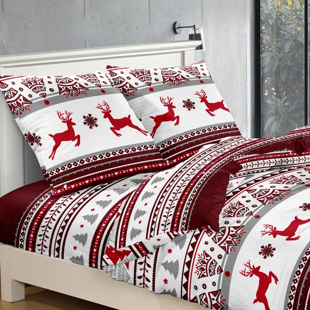 Obliečky z mikrovlákna JELEŇ A VLOČKA červené