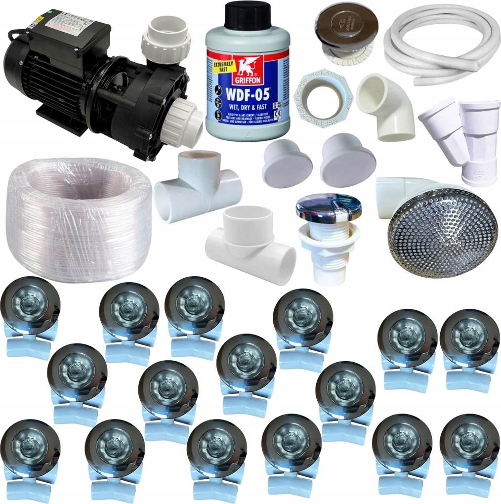 Sada na hydromasáž 16 trysiek B09 Čerpadlo 2200 W Montáž vane Jacuzi Bali