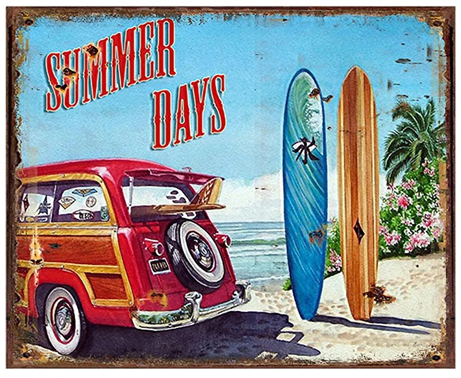 Farebná nástenná kovová ceduľa Summer Days - 25*1*20 cm