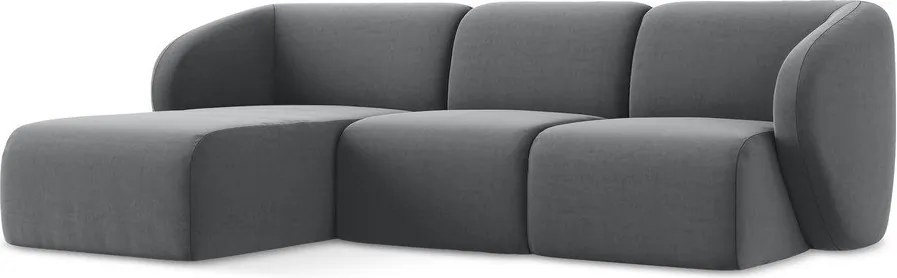 Sivá zamatová rohová pohovka (ľavý roh/s leňoškou) Lani – Makamii