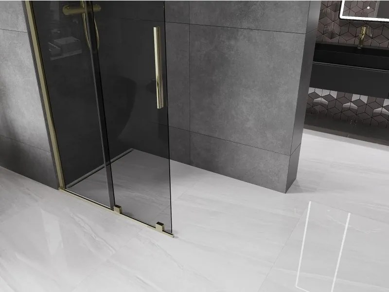 Mexen Velar, sprchová zástena s posuvnými dverami Walk-in 110 x 200 cm, 8mm šedé sklo, zlatá lesklá, 871-110-000-43-50