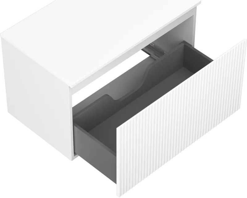Mexen Rivel, kúpeľňová skrinka 80 cm s pracovnou doskou, 1 zásuvka, drážkovaná, biela matná, 91A20-08047-1-BFC01