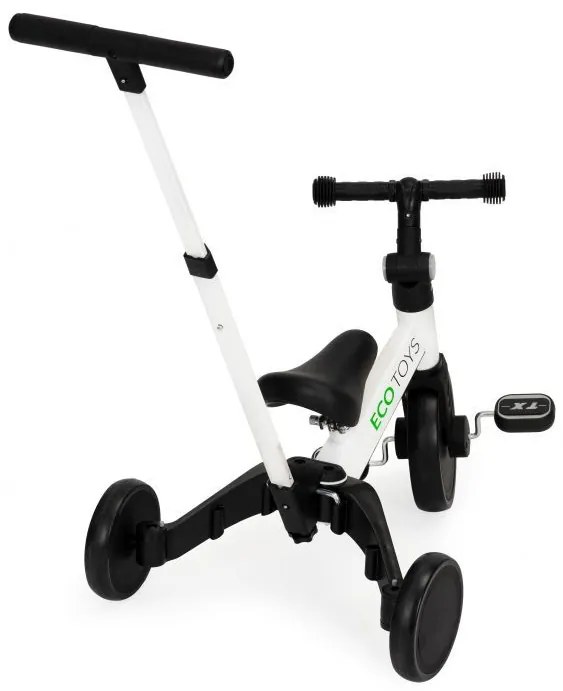 Odrážadlo/ bicykel 2 v 1 s pedálmi a vodiacou tyčou, Biele