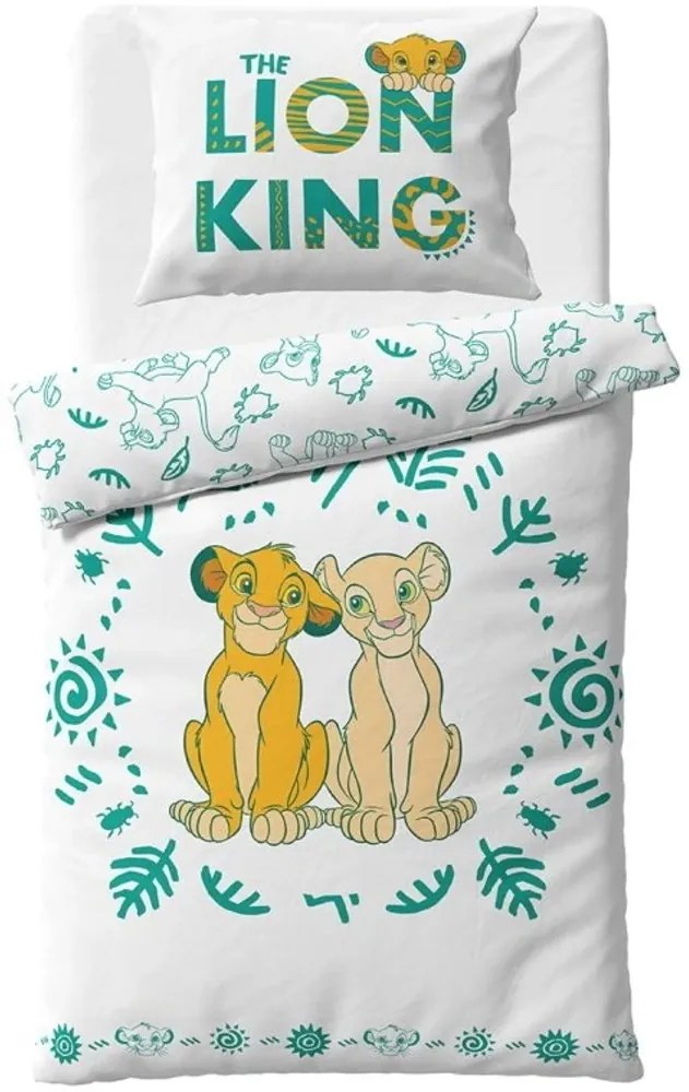 Obojstranné bavlnené posteľné obliečky Leví kráľ – motív Simba a Nala - 100% bavlna - 70 x 90 cm + 140 x 200 cm