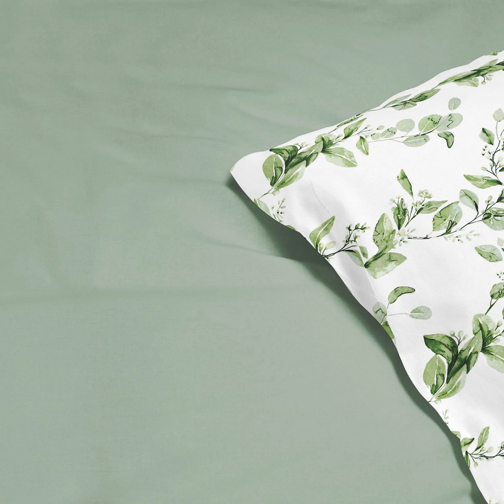 Goldea bavlnené posteľné obliečky duo - eukalyptové lístky s šalvejovo zelenou 140 x 200 a 70 x 90 cm