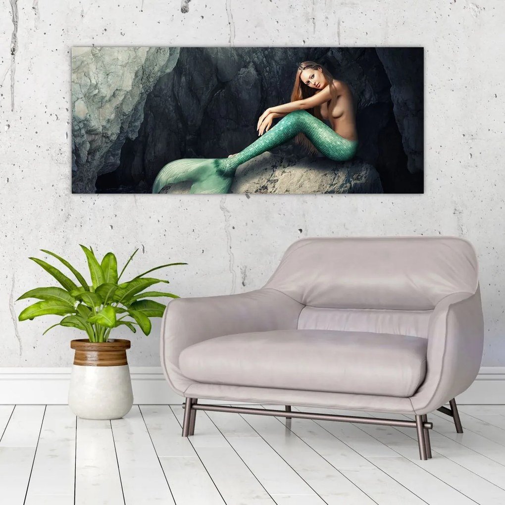 Obraz - Morská panna na skale (120x50 cm)