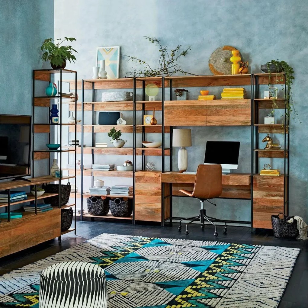 furniture-nabytek.cz - Drevený stôl s kovovým podstavcom z masívneho mangového dreva 130x213x55