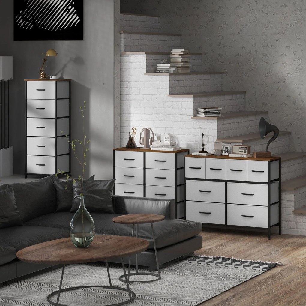 HOMCOM Komoda s 8 zásuvkami, skladacia látková úložná jednotka - čierny oceľový rám - 100 x 30 x 78 cm | Aosom