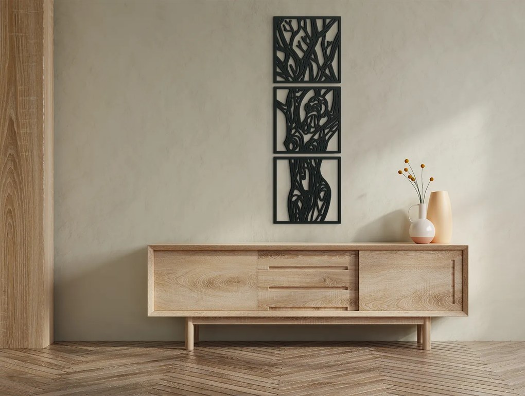 drevko 3-dielny obraz Žena a strom Rozmer obrazu: 65 x 21 cm, Farba dekorácie: Čierna