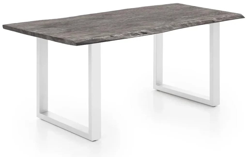 furniture-nabytek.cz - Masívny jedálenský stôl Bullwer z akácie a kovu, lakovaný, šedo-biely – 170 × 90 cm