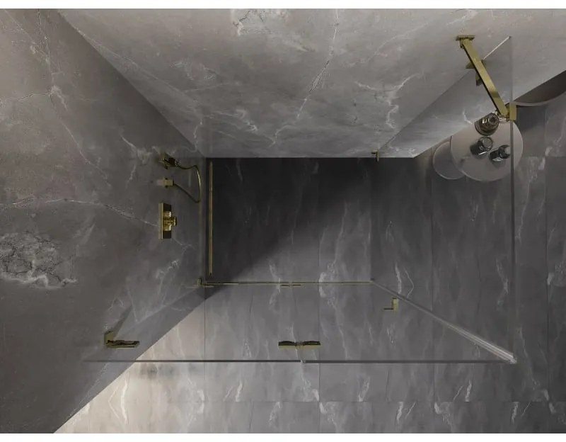 Mexen Lunar-F, 1-krídlový sprchový kút so skladacími dverami, ľavý, 95 x 80 cm, 8mm číre sklo, zlatý lesklý profil, 836-095-080-50-00-L