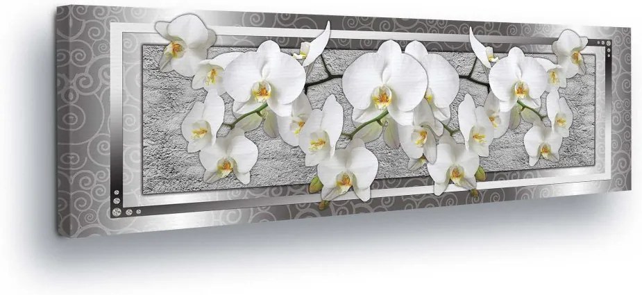 GLIX Obraz na plátne - White Flower Decoration in Silver Background 45x145 cm