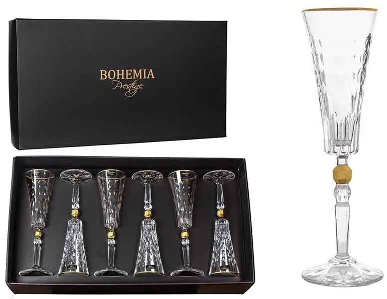 BOHEMIA PRESTIGE CONTE GOLD POHÁR NA ŠAMPANSKÉ 170ML SADA 6 KS