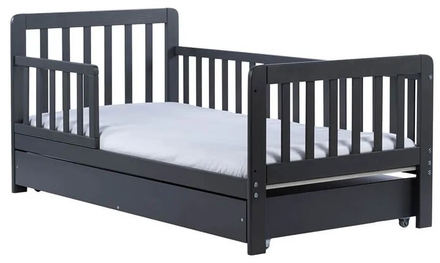 Detská posteľ so zábranou a šuplíkom Drewex Nidum 140x70 cm grafit